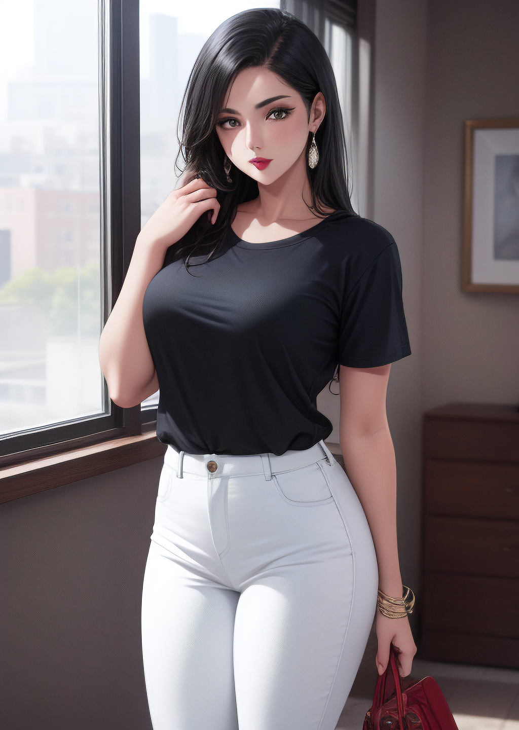 00007-3037778061-1girlsoloshirtblack hairblue shirtbagindoorsjewelrypantsstandingwindowshort sleeveslong hairwhite pantsbraceletre.png